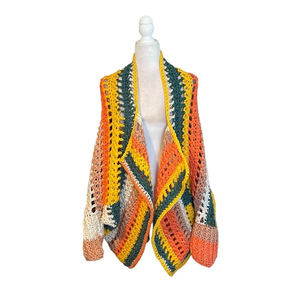 Crochet Handmade Waterfall Open Halloween Candy Corn Cardigan - Picture 1 of 5